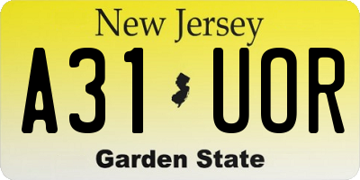 NJ license plate A31UOR