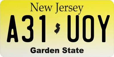 NJ license plate A31UOY