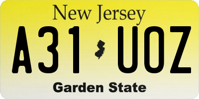 NJ license plate A31UOZ