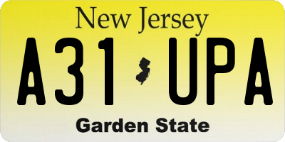 NJ license plate A31UPA