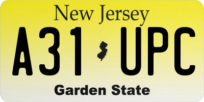 NJ license plate A31UPC