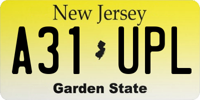 NJ license plate A31UPL