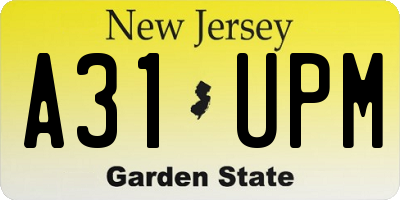 NJ license plate A31UPM