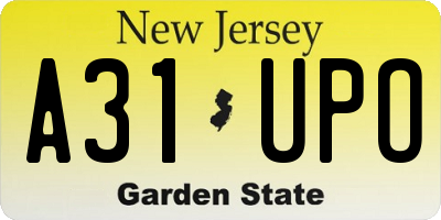 NJ license plate A31UPO