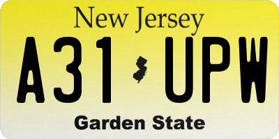 NJ license plate A31UPW