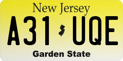 NJ license plate A31UQE