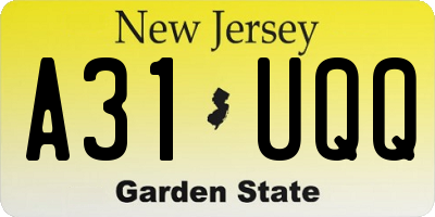 NJ license plate A31UQQ