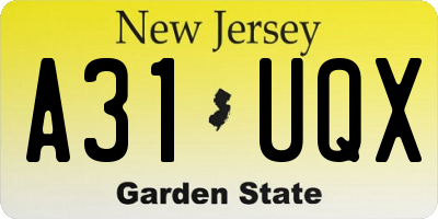 NJ license plate A31UQX
