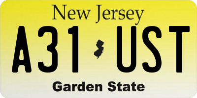 NJ license plate A31UST