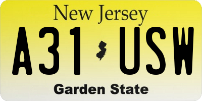 NJ license plate A31USW