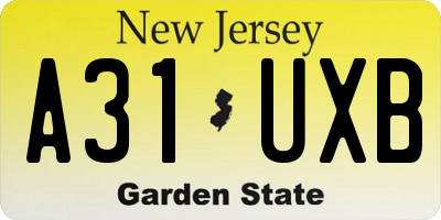 NJ license plate A31UXB
