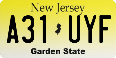 NJ license plate A31UYF