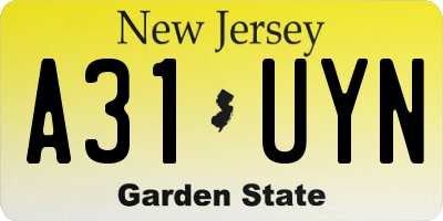 NJ license plate A31UYN