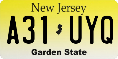 NJ license plate A31UYQ