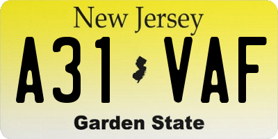 NJ license plate A31VAF