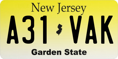 NJ license plate A31VAK