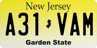NJ license plate A31VAM