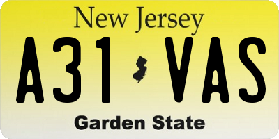 NJ license plate A31VAS