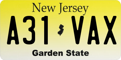 NJ license plate A31VAX