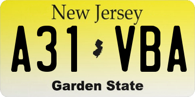 NJ license plate A31VBA
