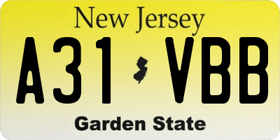 NJ license plate A31VBB