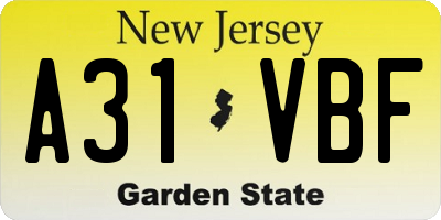 NJ license plate A31VBF