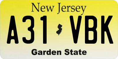 NJ license plate A31VBK