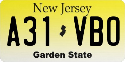 NJ license plate A31VBO