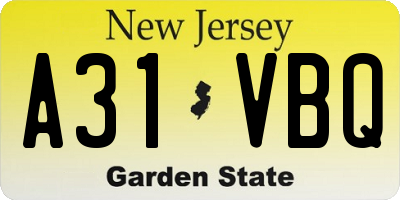 NJ license plate A31VBQ