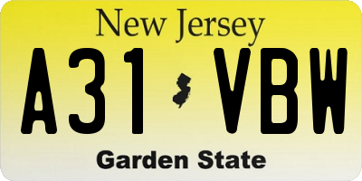 NJ license plate A31VBW