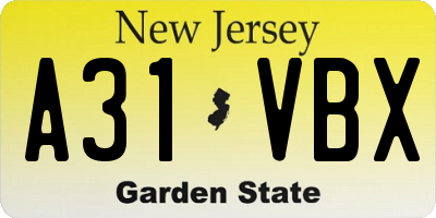 NJ license plate A31VBX