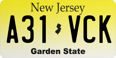NJ license plate A31VCK