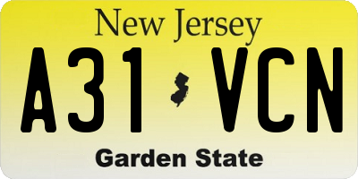 NJ license plate A31VCN