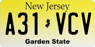 NJ license plate A31VCV