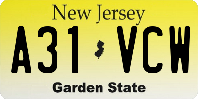 NJ license plate A31VCW