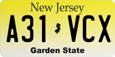 NJ license plate A31VCX