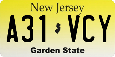 NJ license plate A31VCY