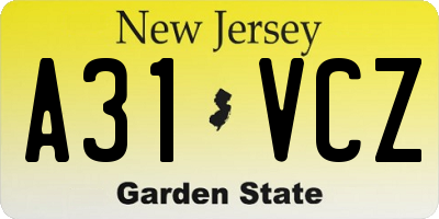 NJ license plate A31VCZ