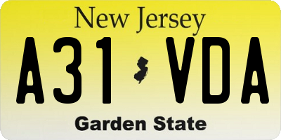 NJ license plate A31VDA