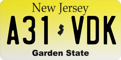 NJ license plate A31VDK