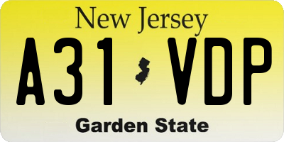 NJ license plate A31VDP