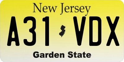NJ license plate A31VDX