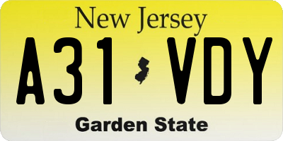 NJ license plate A31VDY