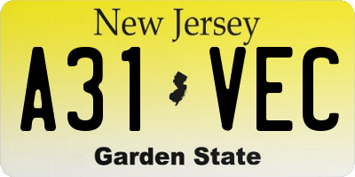 NJ license plate A31VEC