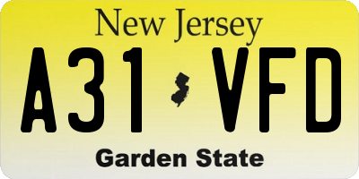 NJ license plate A31VFD