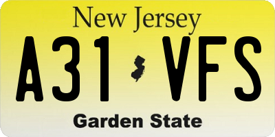 NJ license plate A31VFS