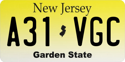 NJ license plate A31VGC