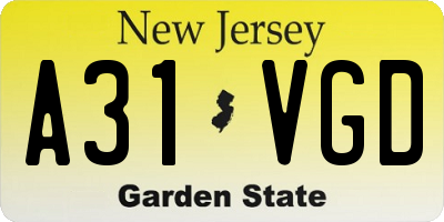 NJ license plate A31VGD