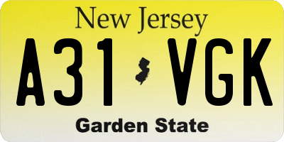 NJ license plate A31VGK