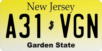 NJ license plate A31VGN